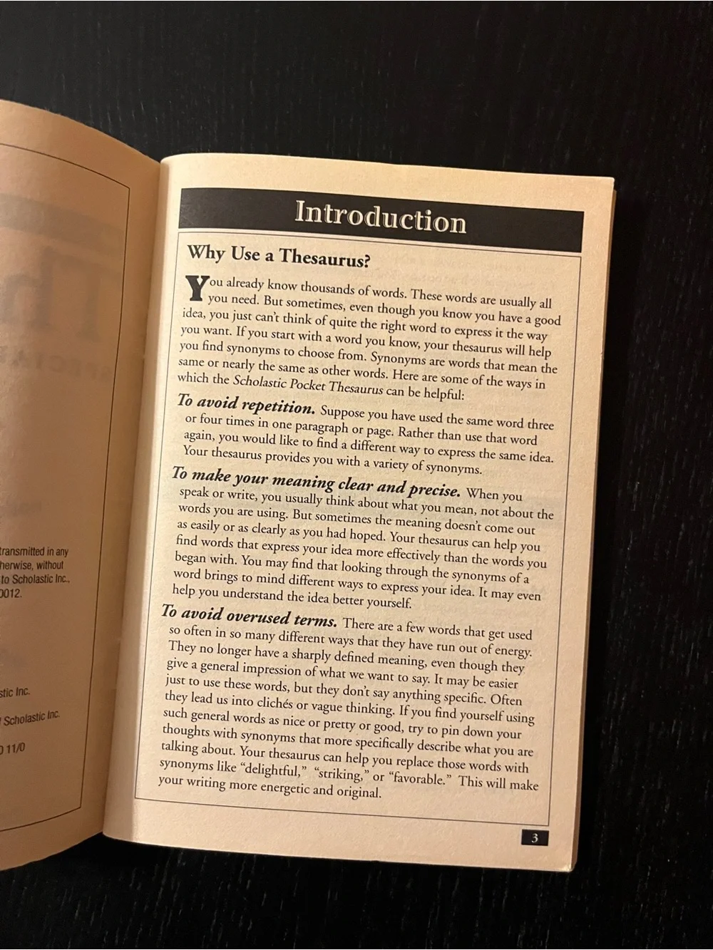 Scholastic Pocket Thesaurus Special Abridged Edition Paperback Book